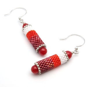 Beaded earrings - beaded bead earrings - bead woven earrings - red ombre earrings - ombre earrings - beadwork earrings - dangle earrings