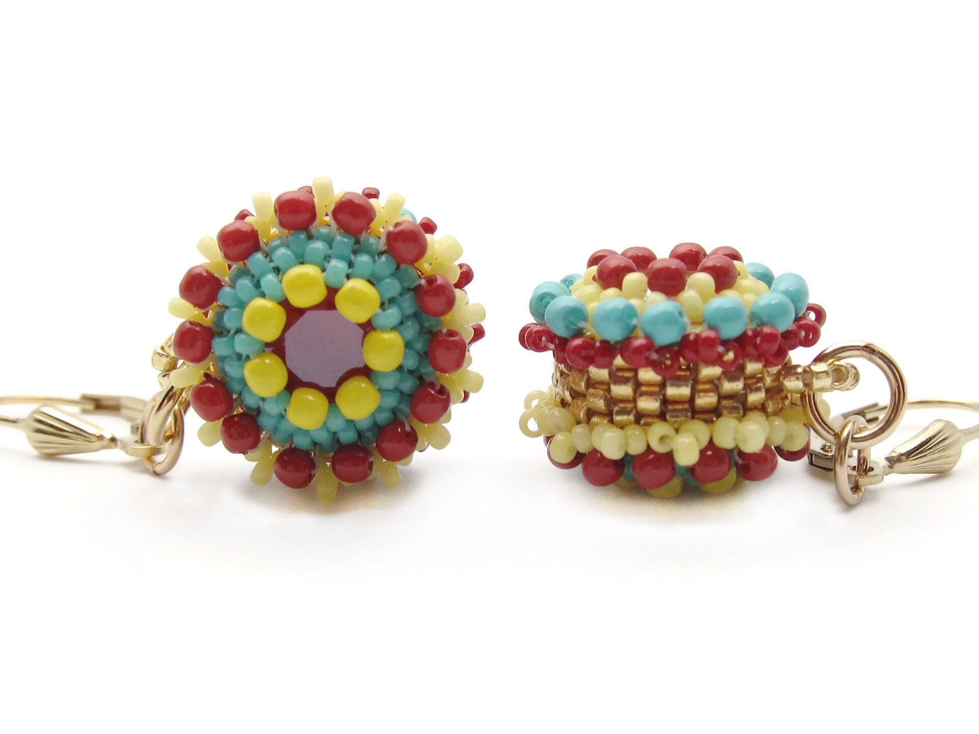 Bead Earrings Swarovski Crystal Earrings Gold Earrings Mismatched Bead ...