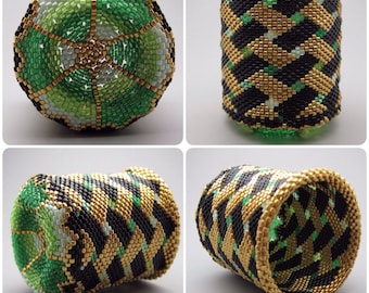 Basket weave pattern - beaded basket - collectible basket - bead art - green basket - beadweaving - seed bead art - beadwoven basket