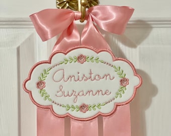 Porta lazos para el pelo bordado, personalizado