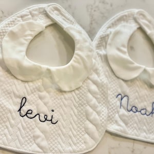 Personalized Embroidered Baby Boy bib, Peter Pan collar