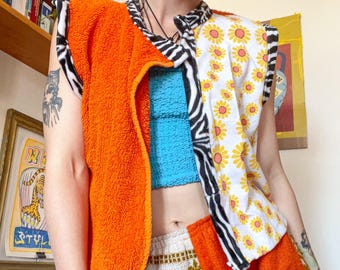 Gerecycled patchwork vest – Handgemaakt, uniek exemplaar – Festivalkleding – Unisex vest