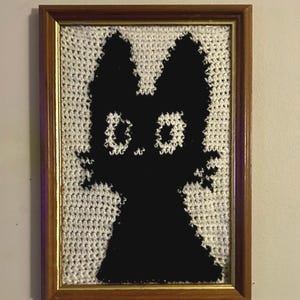Framed Crochet Tapestry - Black Cat