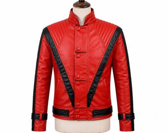 Michael Jackson Thriller Jacket – Red Leather Biker Costume, 80s Pop Star Halloween Cosplay