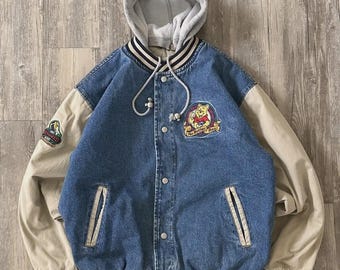 90s Xxxtentacion Winnie the Pooh Varsity Denim Jacket