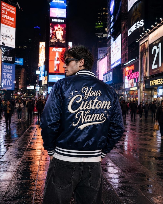 Personalized Satin Varsity Jacket, Custom Name Letterman Bomber, Unisex Streetwear