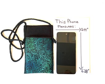 Cell Phone Carrier Necklace Padded Fabric Phone Pouch Cell Phone Neck Pouch Purse Lanyard, Choice of 6 Fabrics CNK-273