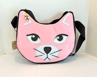 Cat Face Shoulder Bag: Faux Leather Zippered Tote Choice of 2 Colors SSBS6-118