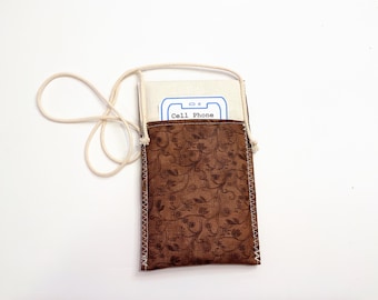 Cell Phone Carrier Necklace Padded Fabric Phone Pouch Cell Phone Neck Pouch Purse Lanyard Choice of 5 Fabrics CNK-388