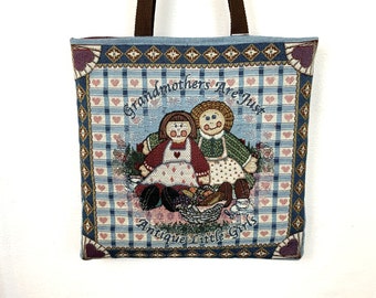Grandmothers Antique Dolls Tapestry Tote Bag, Upcycled Novelty Shoulder Bag STBS8-62