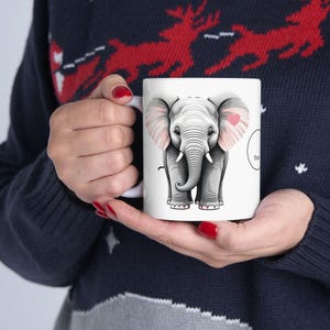 Elephant Cute Ceramic Mug, Animal Design Coffee Cup, Good Luck Tea Mug, Elephant Lover Gift, , Wildlife (USA Free Shipping)