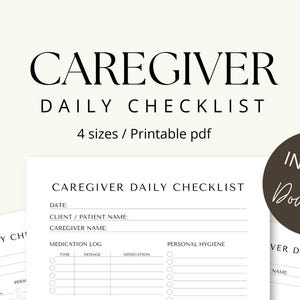 Caregiver Daily Checklist | Cleaning Schedule & Elderly Care Log | Printable Planner Template