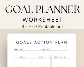 Goal Action Plan Printable Planner Insert  | Minimalist Goal Setting Template for Productivity & Motivation – A4 A5 US Letter Half Letter