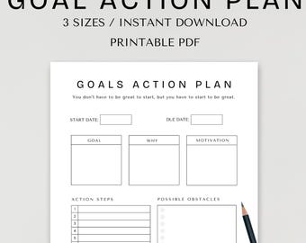 Organize-se e alcance o sucesso com este plano de ação para impressão de metas | Planilha de produtividade | Modelo de definição de metas