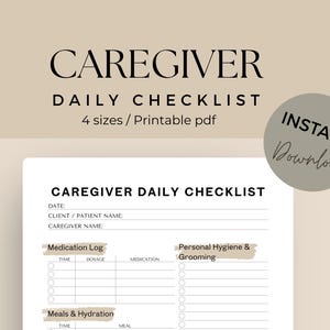 Caregiver Daily Checklist – Printable PDF | Senior Care & Daily Tasks Log | 3 Designs, 4 Sizes