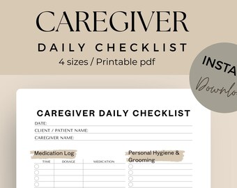 Caregiver Daily Checklist – Printable PDF | Senior Care & Daily Tasks Log | 3 Designs, 4 Sizes