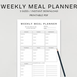 Printable Weekly Meal Planner | Minimalist Meal Prep & Nutrition Organizer | Family Meal Planning with Grocery list l Shopping List
