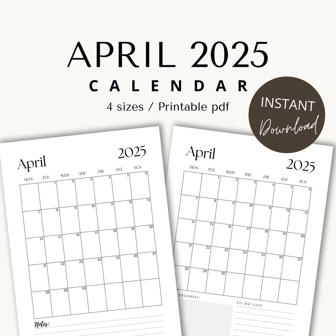 April 2025 Calendar Printable | Minimalist Monthly Planner PDF | 4