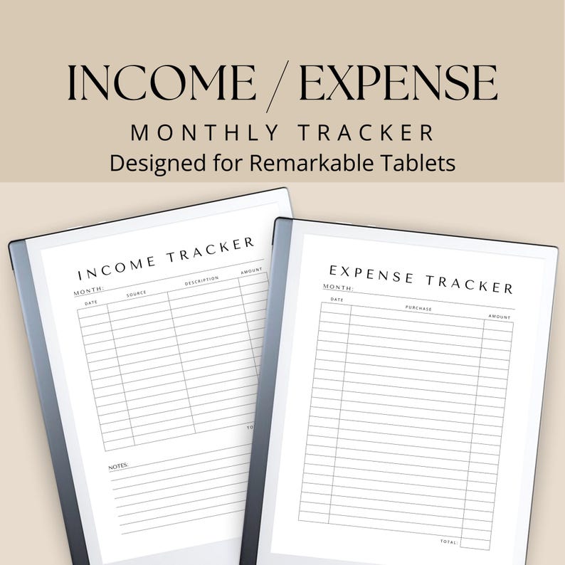 Income & Expense Tracker for Remarkable | Digital Budget Template for ...