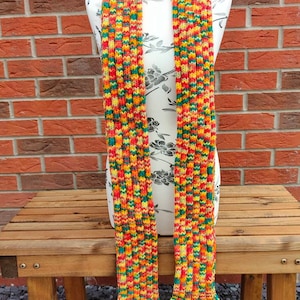 Green Yellow Red and Orange 2x2 Rib Stitch Scarf, Handmade Gift Ideas, Cosy Winter/Autumn Accessories, Christmas/Birthday Gift