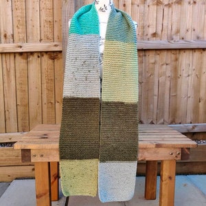 Shades of Green Garter Stitch Knitted Scarf, Handmade Gift Ideas, Cosy Winter/Autumn Accessories, Christmas/Birthday Present