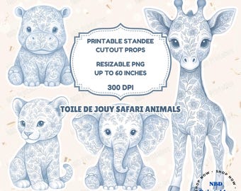 Toile de Jouy Safari Animals Standee Cutouts | Baby Shower Decor (Digital Download)