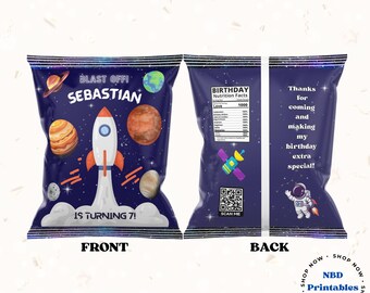 Editable Astronaut Chip Bag Template | Space Birthday Party Favor | Digital Download