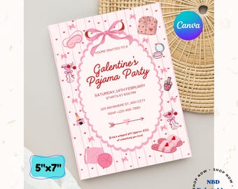 Editable Galentine's Pajama Party Invitation | Coquette Pink Bow | Digital Download