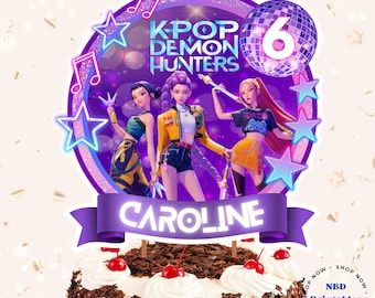 Editable KPOP Demon Hunters Cake Topper | Custom Birthday Party Decor (Digital Download)