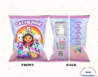 Editable Gabby’s Dollhouse Chip Bag Template | Printable Snack Bag Wrapper | Instant Download