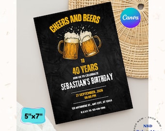 Editable Beer Party Birthday Invitation | Cheers & Beers Birthday Invite | Digital Download