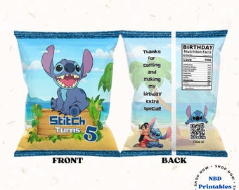 Editable Stitch Chip Bag Template: Custom Party Favor (Digital Download)