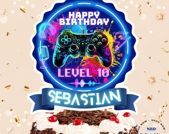 Editable Gamer Birthday Cake Topper | Custom Name, Age (Digital Download)