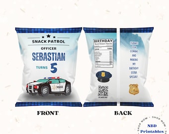 Editable Police Birthday Chip Bag Wrapper (Digital Download)