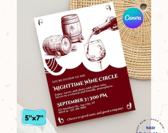 Editable Rustic Wine Tasting Invitation | Vineyard Party Invite (Canva, 5x7) (Digital Download)