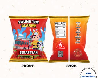 Editable Firefighter Chip Bag Template | Birthday Party Favor | Digital Download