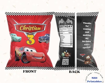 Editable Race Cars Chip Bag Template | Custom Party Favor (Digital Download)