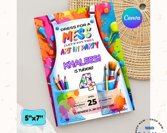 Editable Art Party Invitation, Splatter Paint Birthday Invite (Digital Download)