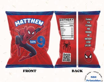 Editable Spider-Man Chip Bag Template: Superhero Party Favor (Digital Download)