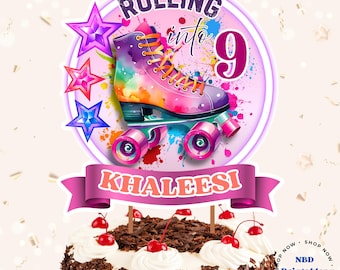 Editable Roller Skate Cake Topper | Retro Birthday Party Decor (Digital Download)