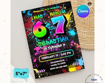 Editable Six Seven Birthday Invitation | I was 6 Now I'm 7 Birthday Theme | Digital Download