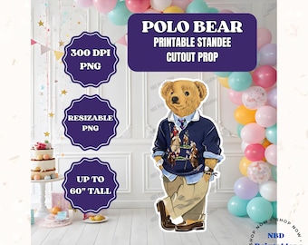Printable Polo Bear Standee Cutout Prop | Teddy Bear Decor | Preppy | Instant Download