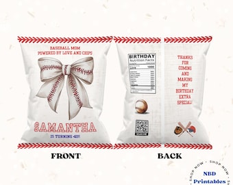 Editable Baseball MOM Chip Bag Template | Custom Snack MVP Party Favor | Digital Download