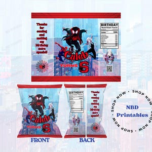 Plantilla editable de bolsa de papas fritas de Spider-Man: recuerdo de fiesta de superhéroes (descarga digital de Canva)