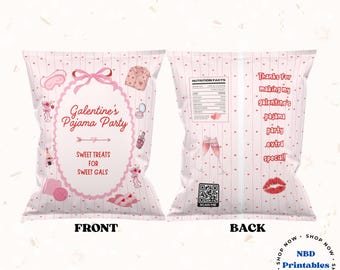 Editable Galentine's Pajama Party Chip Bag Template | Digital Download