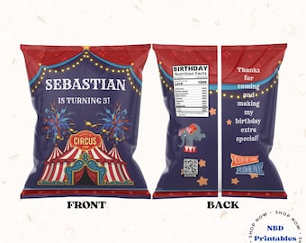 Editable Circus Chip Bag Template | Carnival Party Favor | Digital Download