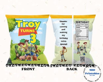 Bearbeitbare Toy Story Chip Taschenvorlage | Ausdruckbares Gastgeschenk zum Geburtstag