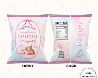 Editable Capybara Chip Bag Template | Kids Birthday Snack Wrapper (Digital Download)