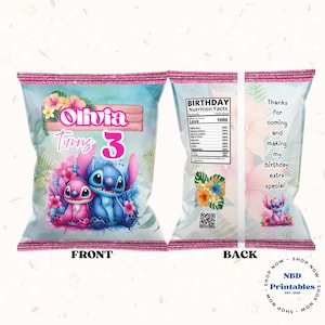Editable Stitch & Angel Chip Bag Template: Party Favor (Digital Download)