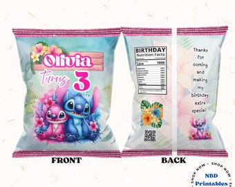 Editable Stitch & Angel Chip Bag Template: Party Favor (Digital Download)